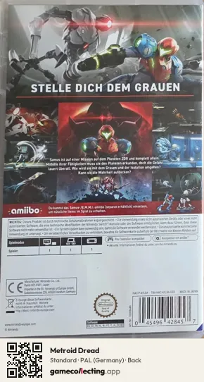 Metroid Dread Nintendo Switch, Germany box back