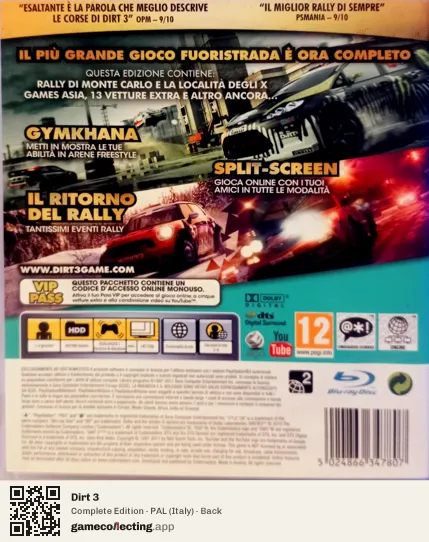 Dirt 3 PlayStation 3, Italy box back