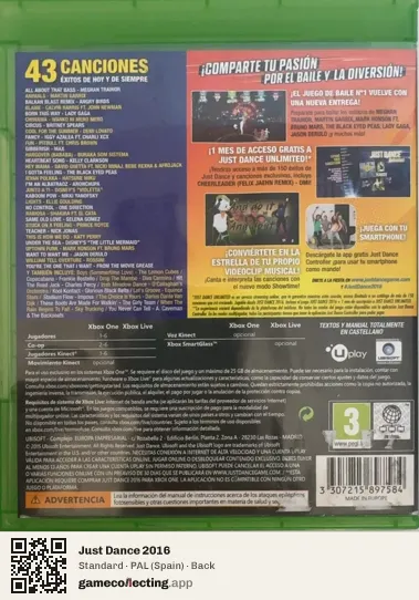 Just Dance 2016 Xbox One, Spain box back