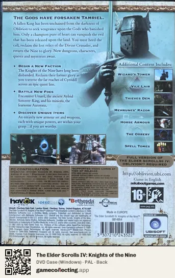 The Elder Scrolls IV: Knights of the Nine Computer, PAL box back