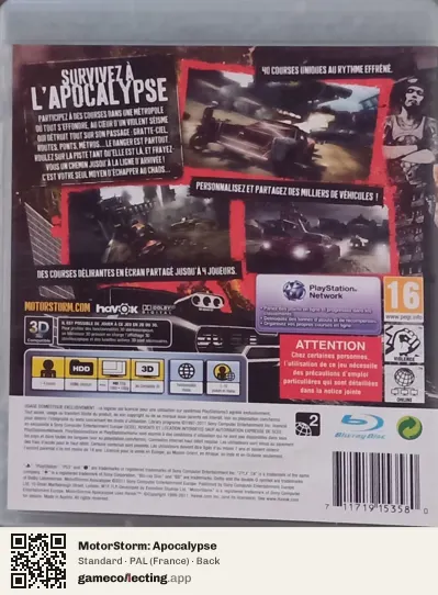 MotorStorm: Apocalypse PlayStation 3, France box back