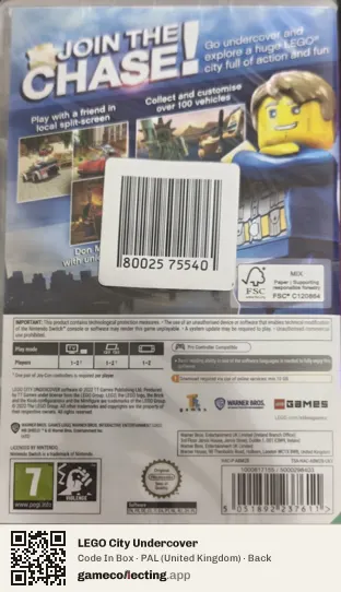 LEGO City Undercover Nintendo Switch, United Kingdom box back