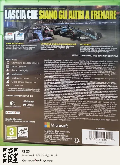 F1 23 Xbox Series X, Italy box back