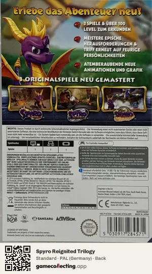 Spyro Reignited Trilogy Nintendo Switch, Germany box back