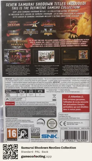 Samurai Shodown NeoGeo Collection Nintendo Switch, PAL box back