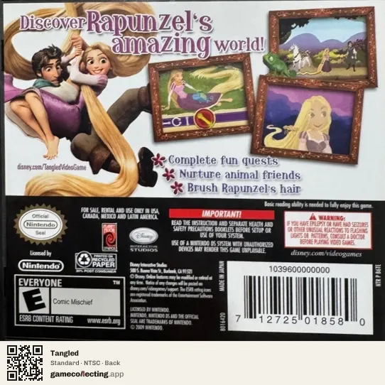 Tangled Nintendo DS, NTSC box back