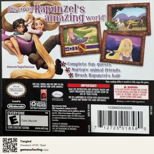 Tangled Nintendo DS, NTSC box back