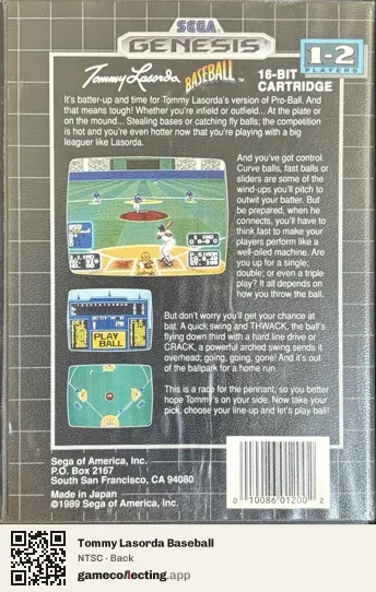 Tommy Lasorda Baseball Sega Mega Drive / Genesis, NTSC box back