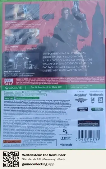 Wolfenstein: The New Order Xbox 360, Germany box back