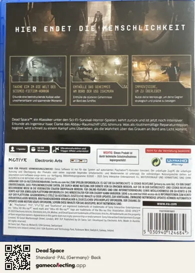 Dead Space PlayStation 5, Germany box back