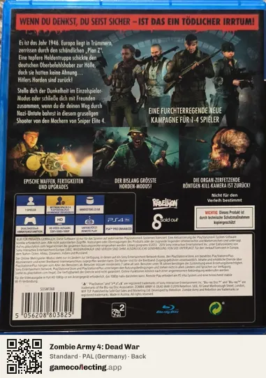 Zombie Army 4: Dead War PlayStation 4, Germany box back