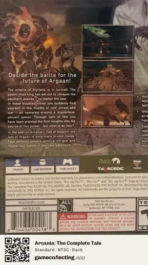 Arcania: The Complete Tale PlayStation 3, NTSC box back