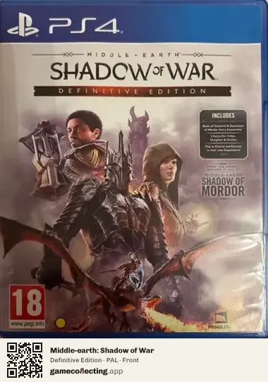 Middle-earth: Shadow of War PlayStation 4, PAL box front