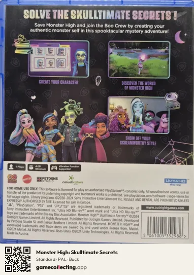 Monster High: Skulltimate Secrets PlayStation 5, PAL box back