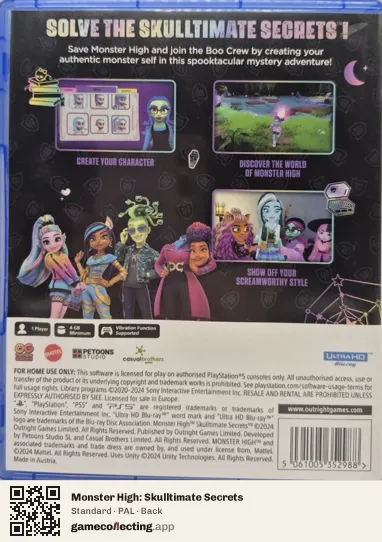Monster High: Skulltimate Secrets PlayStation 5, PAL box back
