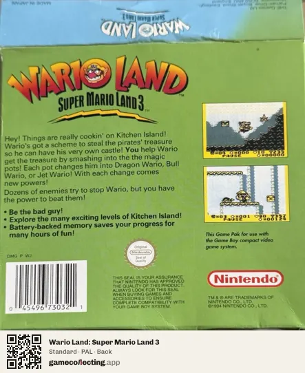 Wario Land: Super Mario Land 3 Game Boy, PAL box back