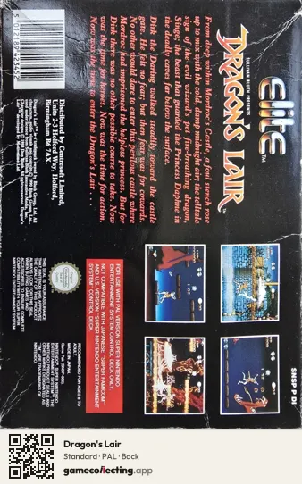 Dragon's Lair Super Nintendo Entertainment System, PAL box back
