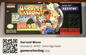 Harvest Moon Super Nintendo Entertainment System, NTSC cartridge label