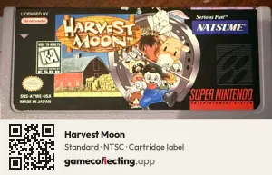 Harvest Moon Super Nintendo Entertainment System, NTSC cartridge label