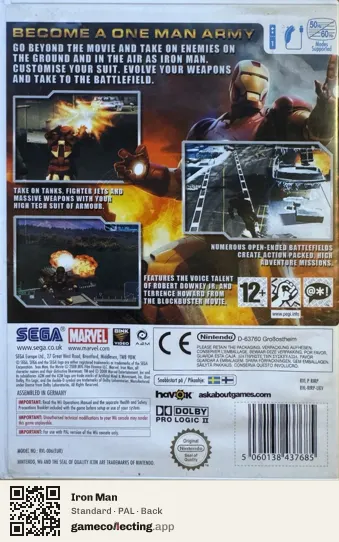 Iron Man Nintendo Wii, PAL box back