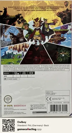 Owlboy Nintendo Switch, Germany box back