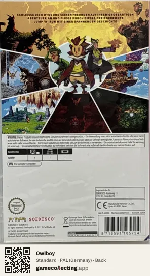 Owlboy Nintendo Switch, Germany box back