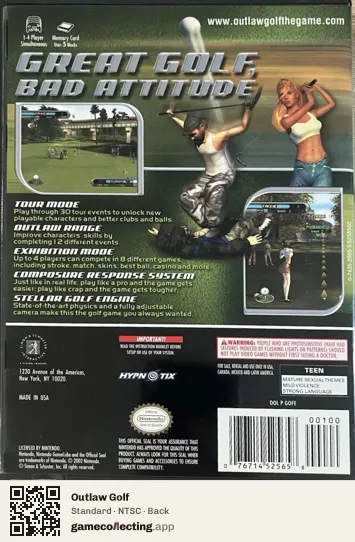 Outlaw Golf Nintendo GameCube, NTSC box back