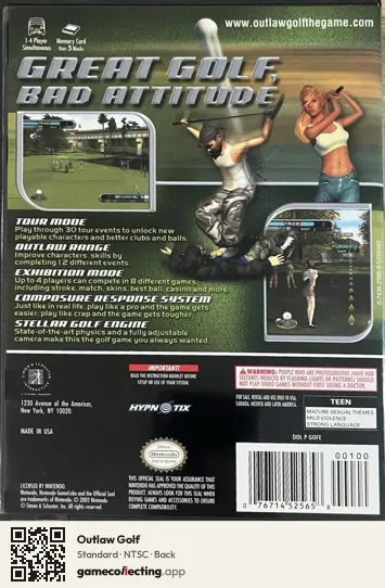 Outlaw Golf Nintendo GameCube, NTSC box back