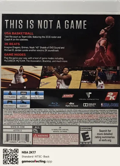NBA 2K17 PlayStation 3, NTSC box back