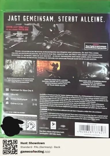 Hunt: Showdown Xbox One, Germany box back