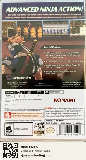 Ninja Five-O Nintendo Switch, NTSC box back