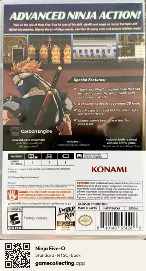 Ninja Five-O Nintendo Switch, NTSC box back
