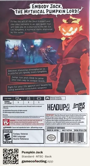 Pumpkin Jack Nintendo Switch, NTSC box back