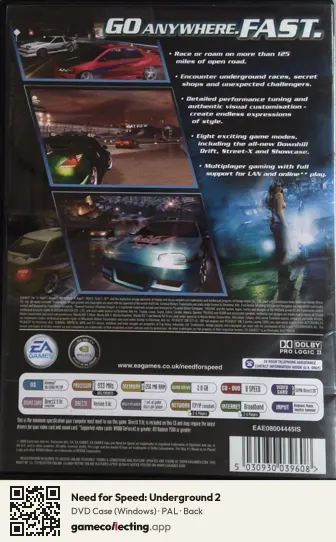 Need for Speed: Underground 2 Computer, PAL box back