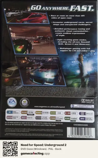 Need for Speed: Underground 2 Computer, PAL box back