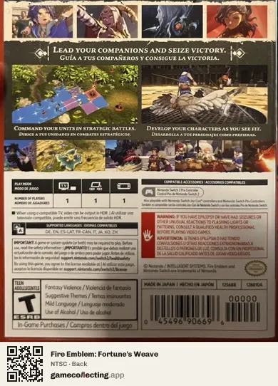 Fire Emblem: Fortune's Weave Nintendo Switch 2, NTSC box back