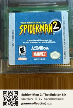 Spider-Man 2: The Sinister Six Game Boy Color, NTSC cartridge label