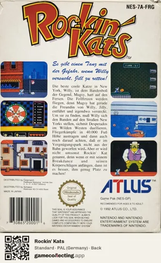 Rockin' Kats Nintendo Entertainment System, Germany box back
