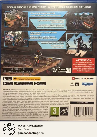 MX vs. ATV Legends PlayStation 5, PAL box back