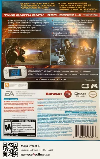 Mass Effect 3 Nintendo Wii U, NTSC box back