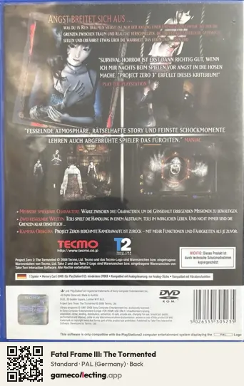 Fatal Frame III: The Tormented PlayStation 2, Germany box back