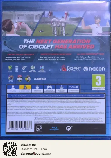Cricket 22 PlayStation 4, PAL box back
