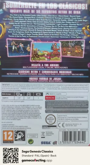 Sega Genesis Classics Nintendo Switch, Spain box back