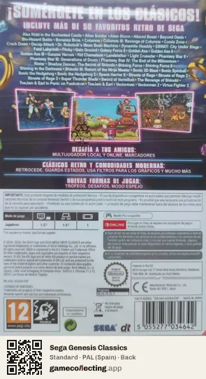 Sega Genesis Classics Nintendo Switch, Spain box back