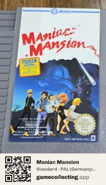 Maniac Mansion Nintendo Entertainment System, PAL cartridge label