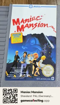 Maniac Mansion Nintendo Entertainment System, PAL cartridge label