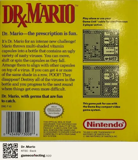 Dr. Mario Game Boy, NTSC box back