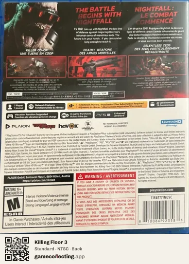 Killing Floor 3 PlayStation 5, NTSC box back