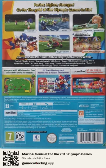 Mario & Sonic at the Rio 2016 Olympic Games Nintendo Wii U, PAL box back