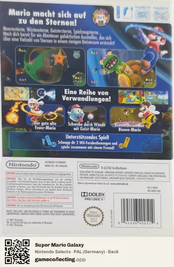 Super Mario Galaxy Nintendo Wii, Germany box back